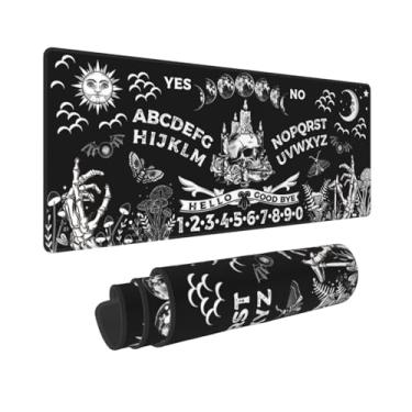 Imagem de Cogumelo gótico preto e branco Ouija tabuleiro crânio ossos da mão fases da lua mouse pad longo estendido XL Mousepad mesa de jogos PC desktop grandes almofadas de borracha mouse bordas costuradas 31,5" X 11,8"