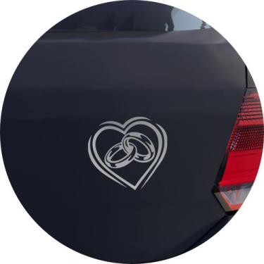 Imagem de Adesivo de Carro Coração Alianças de Casamento - Cor Amarelo - Melhor 