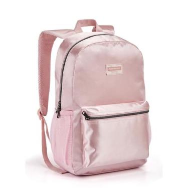Imagem de Mochila Costas Juvenil Feminina Reforçada Cetim Fashion Seanite, Rosa