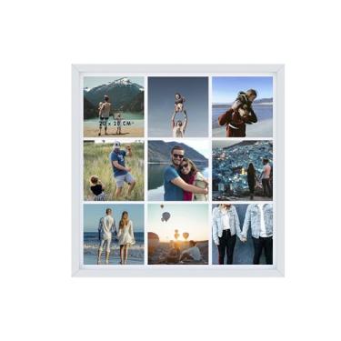 Imagem de Porta Retrato Multifotos 9 Fotos 20x20cm Moldura 70x70cm Decoração Parede Sala Quarto Hall Paspatur Branco com Acetato (Branco)