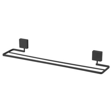 Imagem de Suporte Porta Toalha Duplo Toalheiro 45cm Parede Banheiro Preto Fosco 