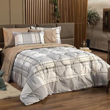 Imagem de Kit Edredom Estampado Cobertor CASAL PADRÃO 03 Peças Ravena Caqui com Fronhas - Dupla Face Percal 200 Fios Algodão Toque Macio Cheio Grosso Volumoso