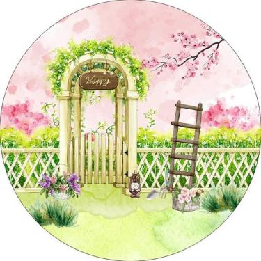 Imagem de Painel De Festa Redondo 1,50x1,50 -Jardim Aquarela com Arco 003 - Via 