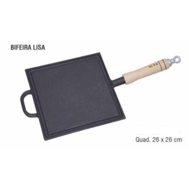 Imagem de Bifeira Grill Quadrada Lisa Com Cabo de Madeira - Fundição Alfa