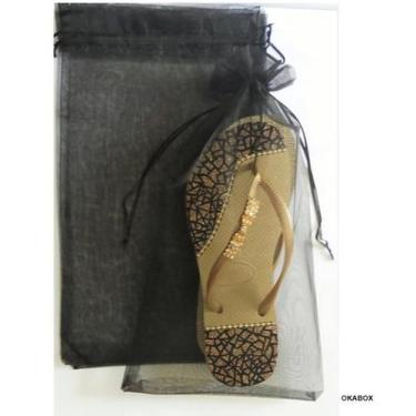 Imagem de 100 Saquinho de organza Chinelo Fita Cetim 20x30 cor Preto - OKABOX
