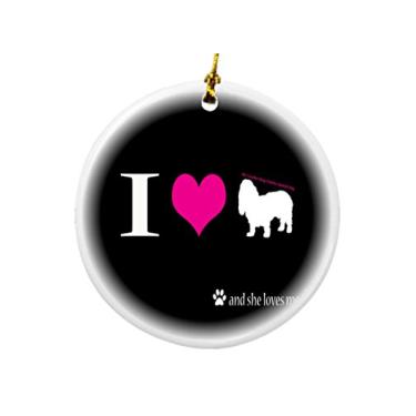 Imagem de Rikki Knight I Love My Cavalier King Charles Spaniel Dog Design Round Porcelain Dois lados Christmas Ornaments