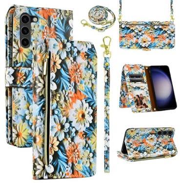 Imagem de Dswteny Capa carteira para Samsung Galaxy S23 5G com alça de pulso, 9+ compartimentos para cartão com zíper floral couro PU flip suporte capa de celular para S 23 23S GS23 G5 SM-S911U 6,1 polegadas