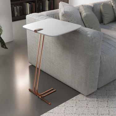 Imagem de Mesa de Apoio para Sofá com Base em Metal Branco