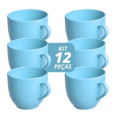 Imagem de Jogo 12 Xícara Chá Café 95ml Azul em Porcelana - Mundo da Porcelana