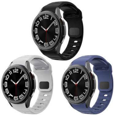 Imagem de Pulseiras masculinas compatíveis com Samsung Galaxy Watch 6 Classic de 43 mm, 47 mm, Galaxy Watch 5 Pro, 45 mm/relógio 5 de 44 mm e 40 mm, pulseira esportiva de substituição de silicone resistente sem lacunas (preto-cinza claro-azul meia-noite)