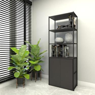Imagem de Estante Industrial Metal c/ Prateleiras e Armário Preto F5 - F5 Office