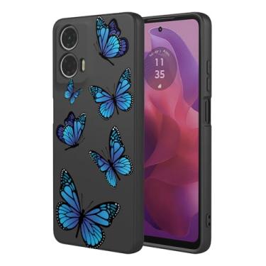 Imagem de HTXWXJC Capa de celular para Moto G24, Motorola G04, Moto G04S, Moto E14, capa flexível à prova de choque TPU macia com estampa de borboleta para Motorola Moto G24 Black Butterfly