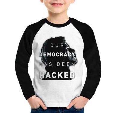 Imagem de Camiseta Raglan Infantil Our Democracy Has Been Hacked Manga Longa - F