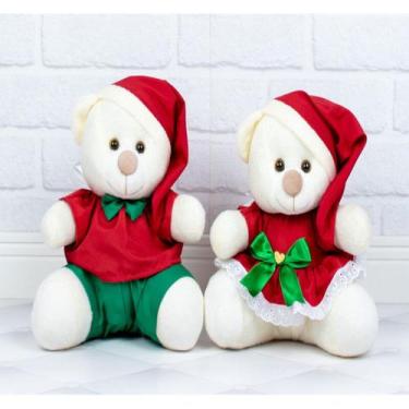 Imagem de CASAL DE PELUCIA NATALINA 15cm - SHORTS E CAMISA VESTIDO COM LESE PADR