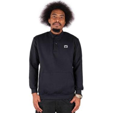 Imagem de Blusa De Frio Com Botão Moletom Sem Capuz Estampado - Relaxado, Moleto