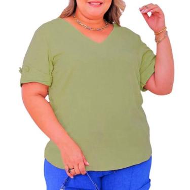 Imagem de Blusa Social Plus Size Feminina Camisa Manga Curta Botões Viscolinho -