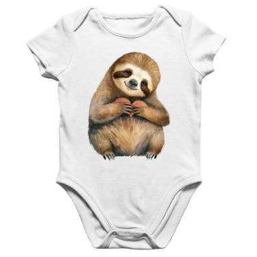 Imagem de Body Bebê Algodão Bicho Preguiça Coração - Foca na Moda, Branco, P
