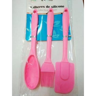 Imagem de Kit Colher Pincel e Espátula de Silicone Rosa 3Pçs - Cosy