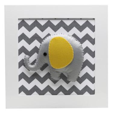 Imagem de Quadro Decorativo Elefante Chevron Cinza Quarto Bebê Infantil Menina M