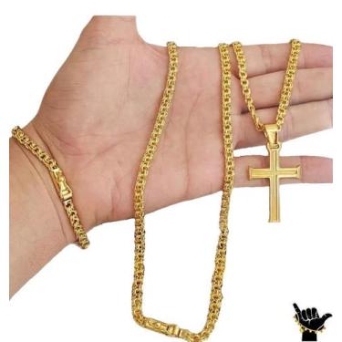 Imagem de Corrente Friso 5mm + Pulseira + Pingente - Banhado a Ouro - ToJoia18k