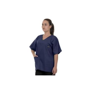 Imagem de Blusa Pijama Cirúrgico Azul Marinho Oxford Não Amassa Seca Rápido Arti
