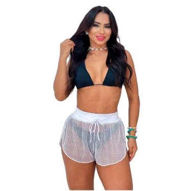 Imagem de Shorts Saída De Praia Em Renda Transparente 885 - GENÉRICA, Branco, M