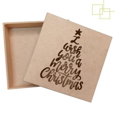 Imagem de Caixa MDF Decorada Tema Natalino Arvore Natal Merry Christmas 15x15x5 