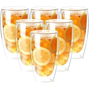Imagem de Jogo De Copos Vidro Duplo 450ml 6 Peças Café Suco Chá - Majestic, 450m
