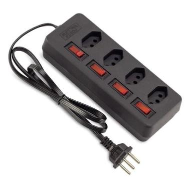 Imagem de Filtro de Linha com Disjuntores Rearmáveis Individuais 4 Tomadas Preto