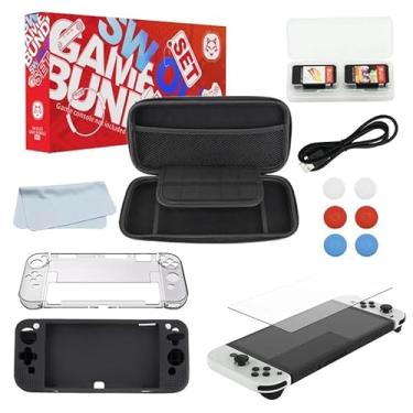Imagem de Kit Acessórios Para Nintendo Switch Oled 13 em 1 - Case Capa Silicone Película Cabo USB Case Cristal