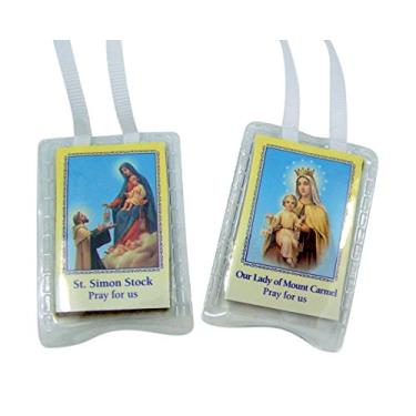 Imagem de Medalhas escapulárias de tecido marrom laminado na corrente de cordão, 40,6 cm, Tecido