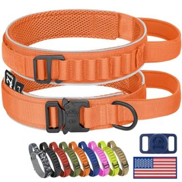 Imagem de HYDEME Coleira tática para cães, alça alpina ajustável, para treinamento militar, coleiras para cães com alça e reflexiva para cães pequenos, médios e grandes, com capa protetora de Airtags e patches.