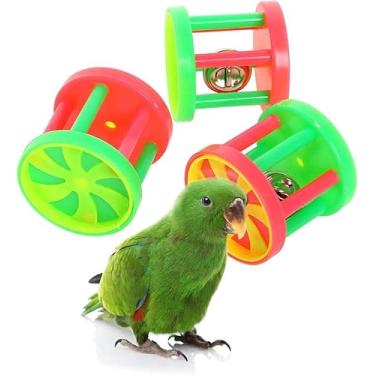 Imagem de QBLEEV Brinquedos de chocalho de rolo de pássaro, brinquedos de pé de papagaio, brinquedos de truques de treinamento de sino de mastigação, acessórios de gaiola de centro de atividades de ginástica