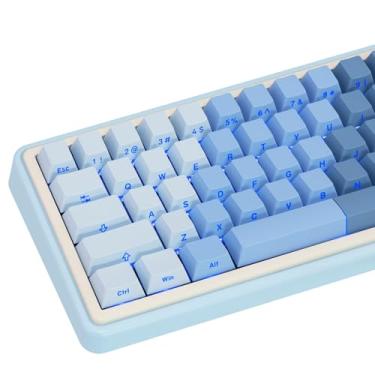 Imagem de JOLINTAL Teclas azuis gradientes de 121 teclas, teclas impressas laterais PBT, perfil cereja brilho através de teclas, conjunto de teclas retroiluminadas para teclados mecânicos Gateron Cherry MX