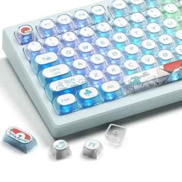 Imagem de GMKWTL XVX Teclas de teclado transparentes, teclas Kanagawa MOA 75 por cento, 141 teclas PC capas transparentes de teclado, brilho translúcido através de conjuntos de teclas para teclados mecânicos MX