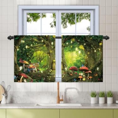Imagem de Renaiss 66 x 91 cm Floresta Encantada Pequena Janela Cortinas para Quarto Dormitório Decoração Cogumelo Contos de Fadas Árvore Mágica Elfo Casa Borboleta Café Cortinas para Quarto das Maravilhas 2
