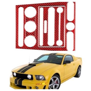 Imagem de IKUESM Compatível com Ford Mustang GT 2005-2009 S197 Acessórios Interior de fibra de carbono Console central do carro Adesivo do painel de CD Decalque da tampa da moldura(A set(red))