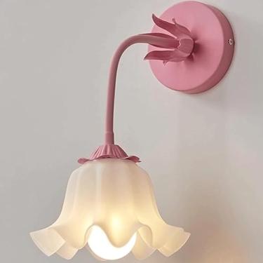 Imagem de Luminária de parede de vidro com flores criativas francesas de 7 pol. Macarons, arandelas de cabeceira para quarto, luminária de parede com base E26/E27 para sala, bar, cozinha, corredor, es