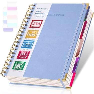 Imagem de Caderno espiral 21 x 28 cm, caderno de 5 assuntos, caderno pautado universitário de capa dura com divisórias, cadernos grandes de couro para trabalho, escola, anotações, diário grosso para mulheres e