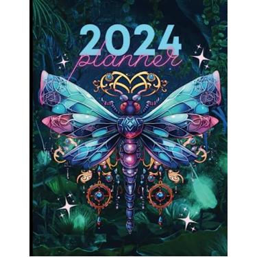 Imagem de Magic Crystalized Dragonfly Weekly Planner 2024 | 8.5" x 11" | 16 Months: September 2023-December 2024 | Manifest your Goals, Track Your Menstrual ... | Beautiful Fantasy Theme: Planner for Women