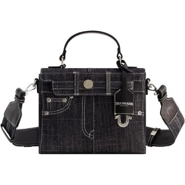 Imagem de True Religion Bolsa de ombro feminina, bolso jeans mini bolsa transversal com alça ajustável, preta