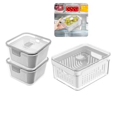 Imagem de Kit 3 Organizadores Geladeira Hermético | Para Armário Cozinha Geladeira | 2-1,36 E 1-2,2 Litros | Caixa Plástica para Legumes, Saladas, Alimentos e Vegetais