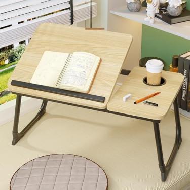 Imagem de Mesa de laptop para cama, suporte ajustável para laptops com 5 ângulos ajustáveis, bandeja de colo portátil com suporte de copo, bandeja de mesa para laptop para comer, trabalhar e ler (amarelo)
