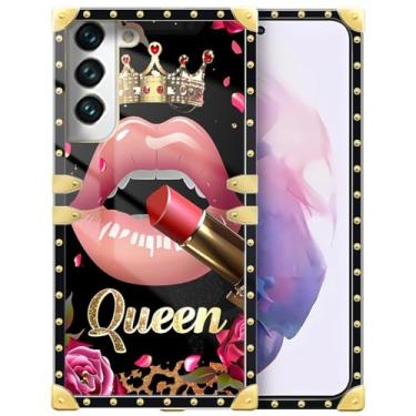Imagem de WANKBLC Capa compatível com Samsung Galaxy S22 Plus, batom rosa rosa rainha leopardo luxuoso decoração dourada para meninas mulheres TPU macio à prova de choque protetor rígido PC traseiro