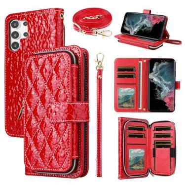 Imagem de Furiet Argyle Capa carteira para Samsung Galaxy S23 Ultra 5G com tiracolo/alça de pulso luxuosa couro PU suporte bolsa com zíper à prova de choque capa para celular para S23Ultra 23S S 23 23Ultra 17.3