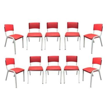 Imagem de Kit 10 Cadeiras Iso Infantil Vermelho Brinquedoteca Escola Creche Igre