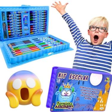 Imagem de Kit Material Escolar Infantil 2026 Completo Feminino Presente Menina 4 Anos Volta às aulas Maleta Estojo Lapis Canetinhas Borracha Regua Tinta Pincel Apontador (Azul)