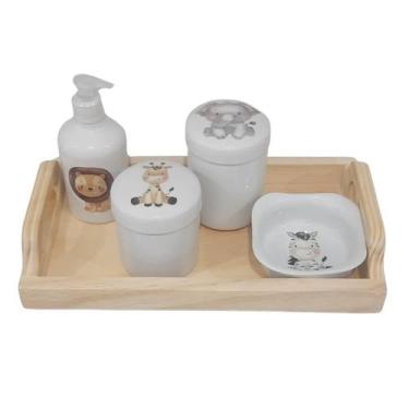 Imagem de Kit higiene bebê 5 pçs Safari - Porcelana Bdj Pinus - Genérico