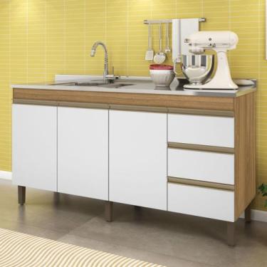 Imagem de Balcão de Cozinha Karen 160cm Sem Tampo 3 Portas e 3 Gavetas Cor Natur