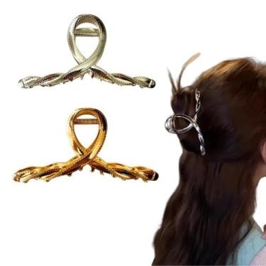 Imagem de 2 Prendedor De Cabelo Piranha Presilha Clássica Costura Metal Luxo - K
